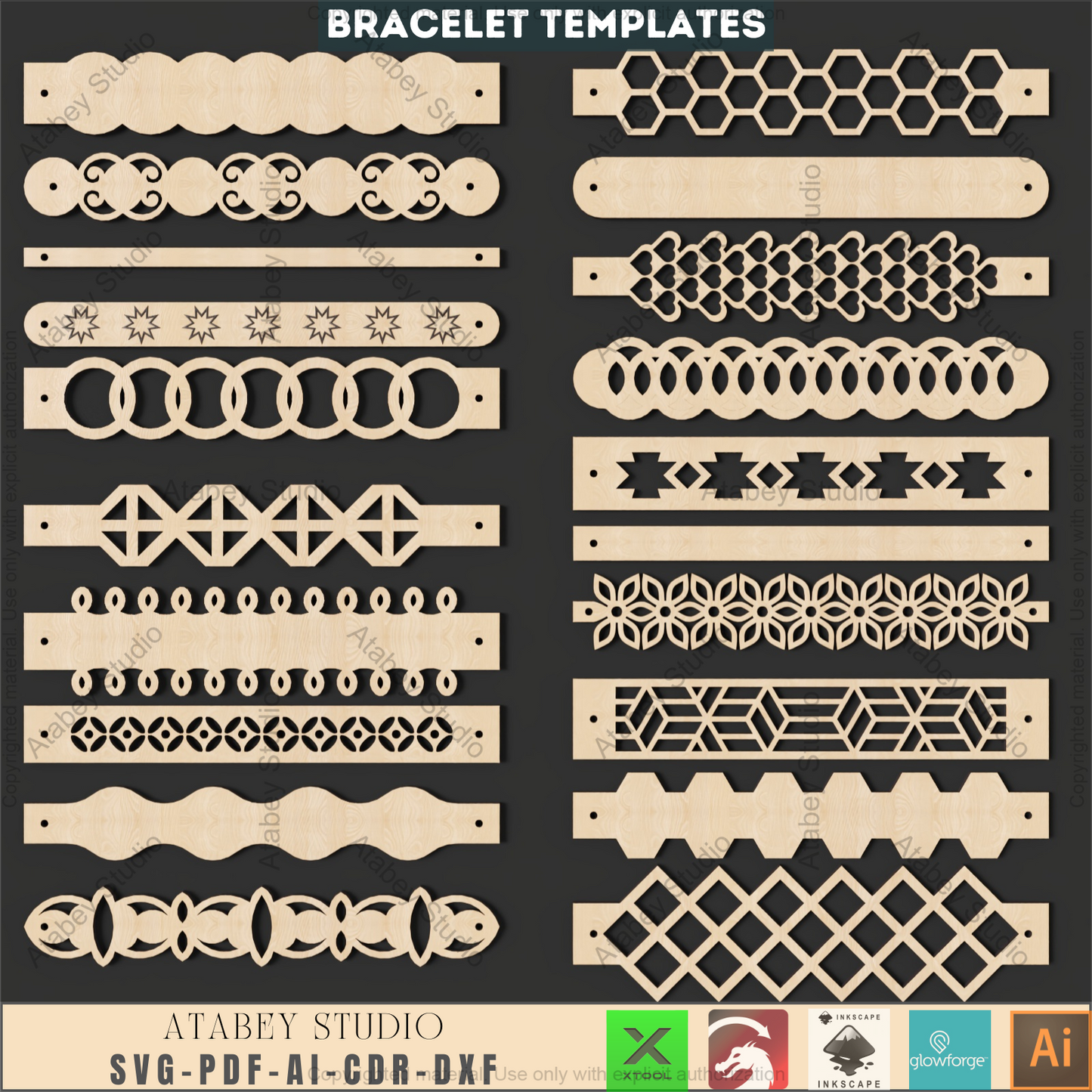 Laser Cut Bangle & Cuff SVG Pack, Creative Jewelry Making Templates, Files for Wood & Leather Crafters