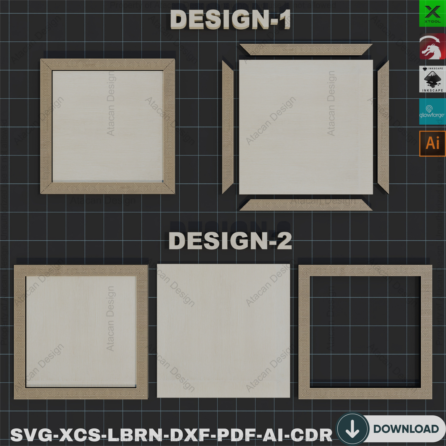 Greek Key Frame SVG: Laser Cut Files, Photo Frame Design,Photo Frame Laser Cut: SVG Files, Greek Key Pattern Frame 855
