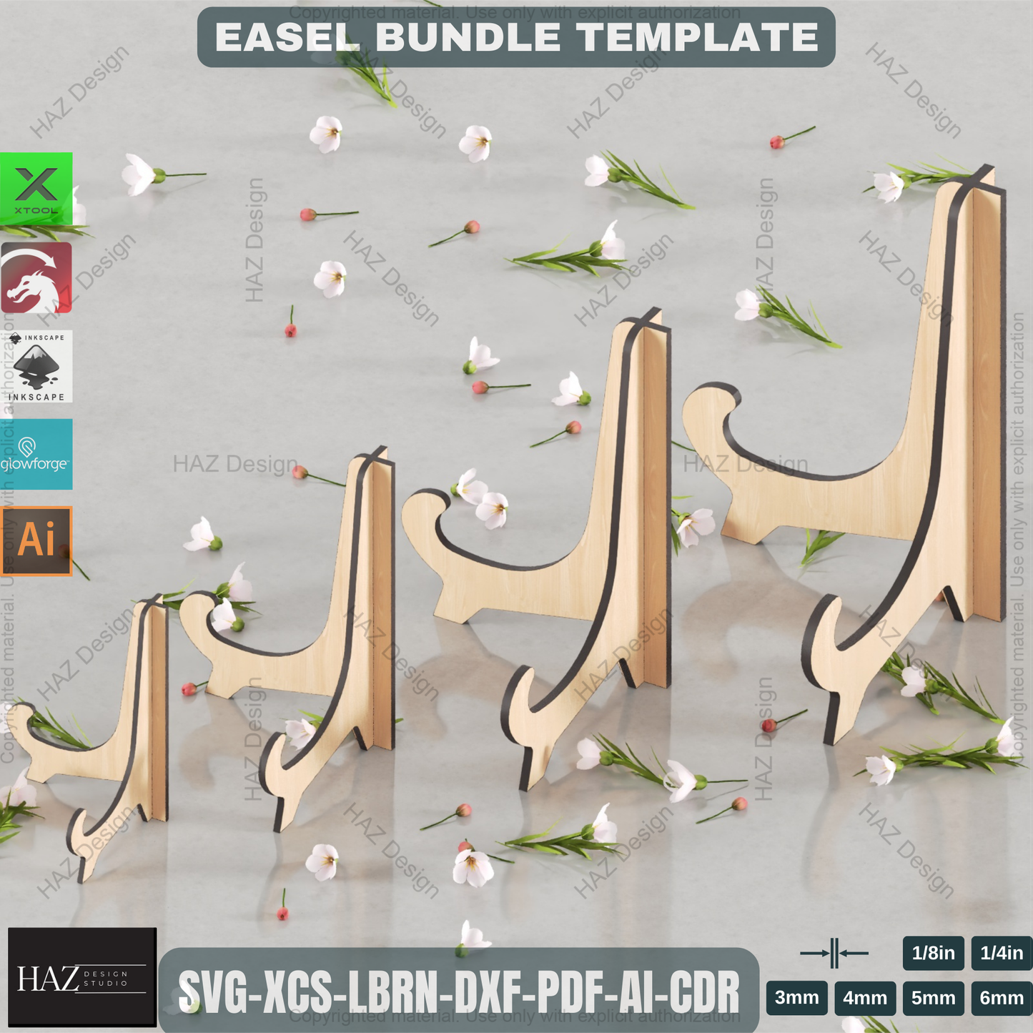 Laser Cut Easel Holder Design Pack - 4 Sizes,Elegant Easel Stand Template Bundle (4 Sizes). Laser Ready Files for Photo, Plate, Book Display 061