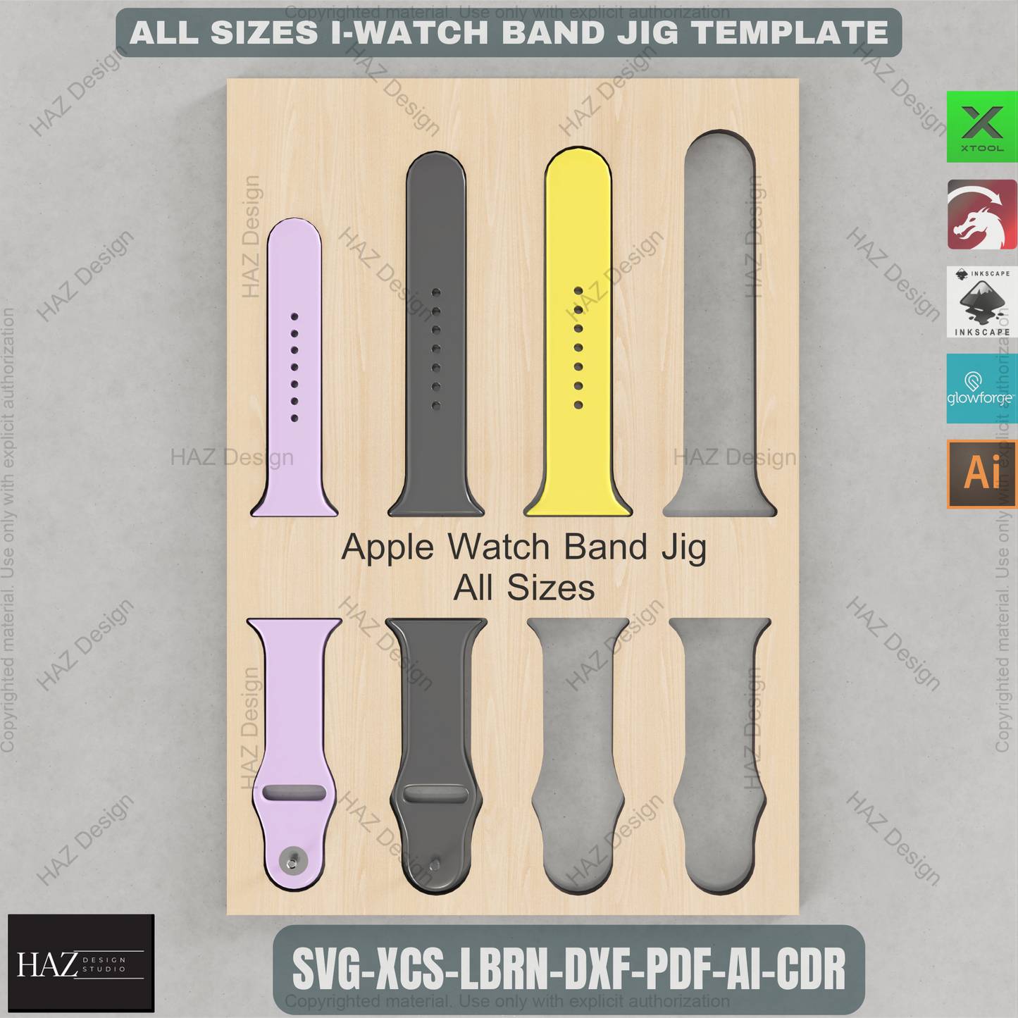 Laser Ready Apple Watch Band Jig Template - IWatch Band Jig 38/40/42/44- Laser Cut Template SVG DXF PDF Ai 186