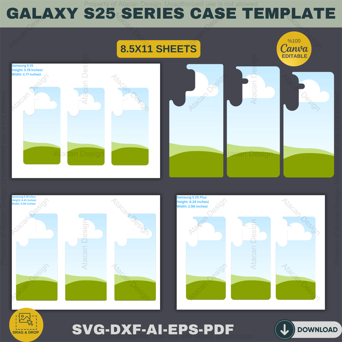 Galaxy S25 Case Template All Models - Canva Ready - S25/Plus/Ultra SVG - Printable Case Design 869