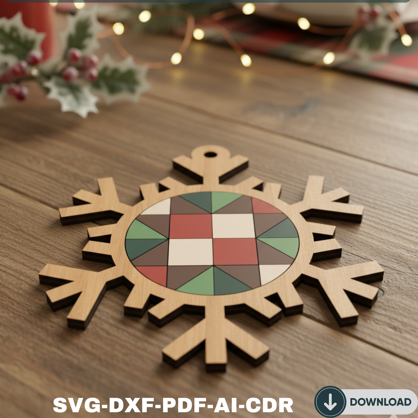 Quilt Pattern Christmas Tree Ornaments – Unique Laser Cut Holiday Decor 731
