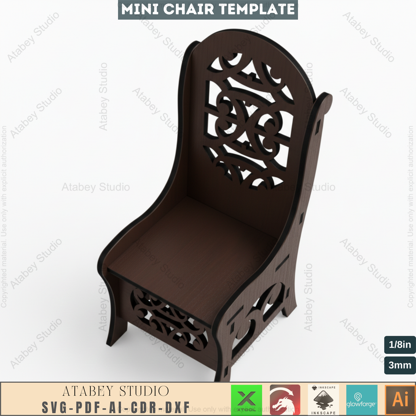 Plywood Mini Chair Decor - Vector Plan for Dollhouse Furniture, Wood Laser Cut Files 001