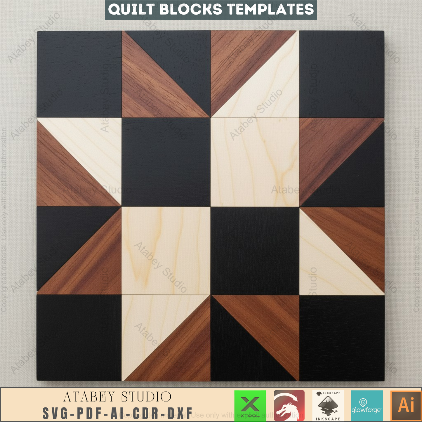 Geometric Quilt Block Patterns for Laser Cutting | Modern Barn Quilt SVG Templates | Printable Abstract Art Mosaic Craft Designs 964