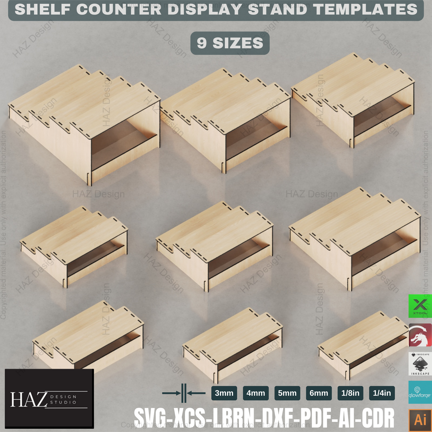 Laser Cut Display Stand: 9 Sizes, Tiered Shelves, Retail Ready 410