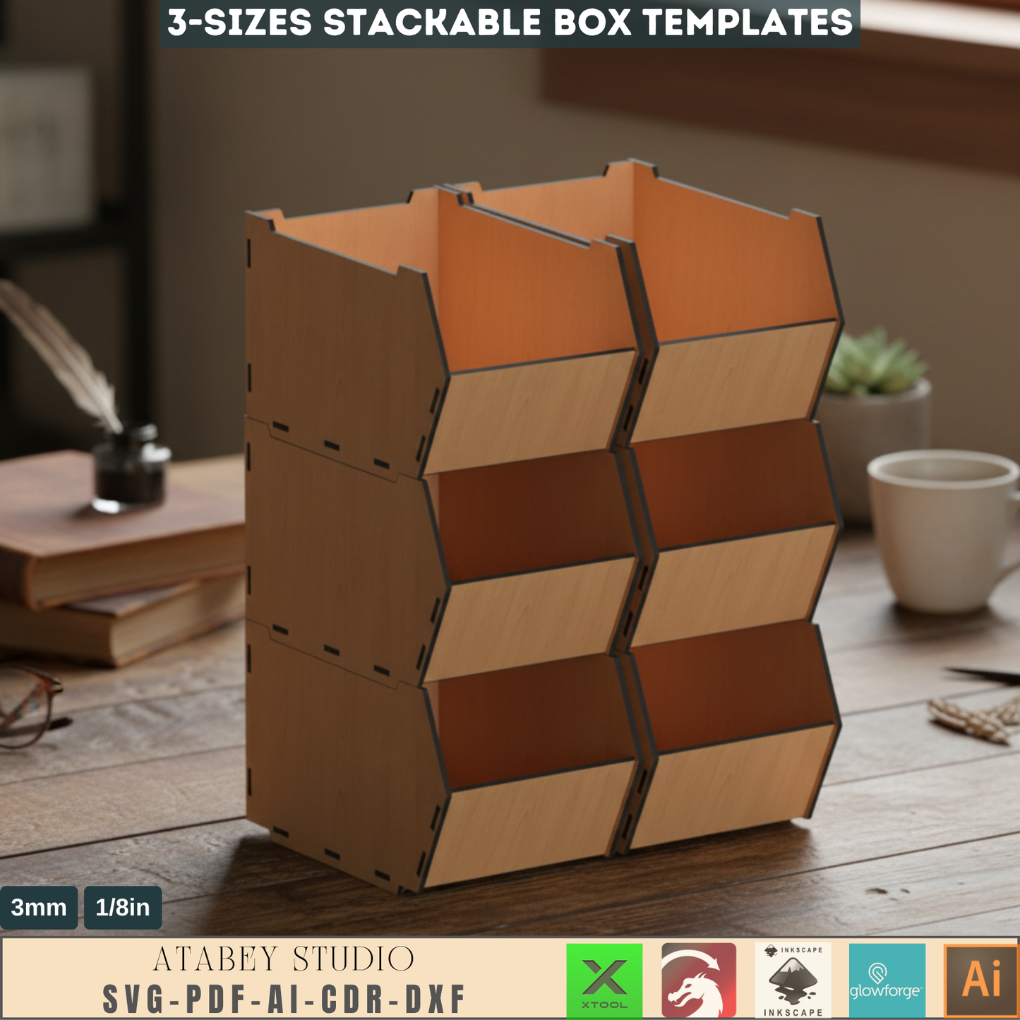 Desk Organizer Stackable Storage Box Svg - Wood Desktop Organizer Storage Bin 575
