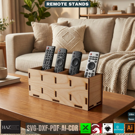 Wooden Remote Control Holder Laser Cut Template, TV Accessory Organizer Pattern, Living Room Desk Storage Plan, Sofa Caddy 520