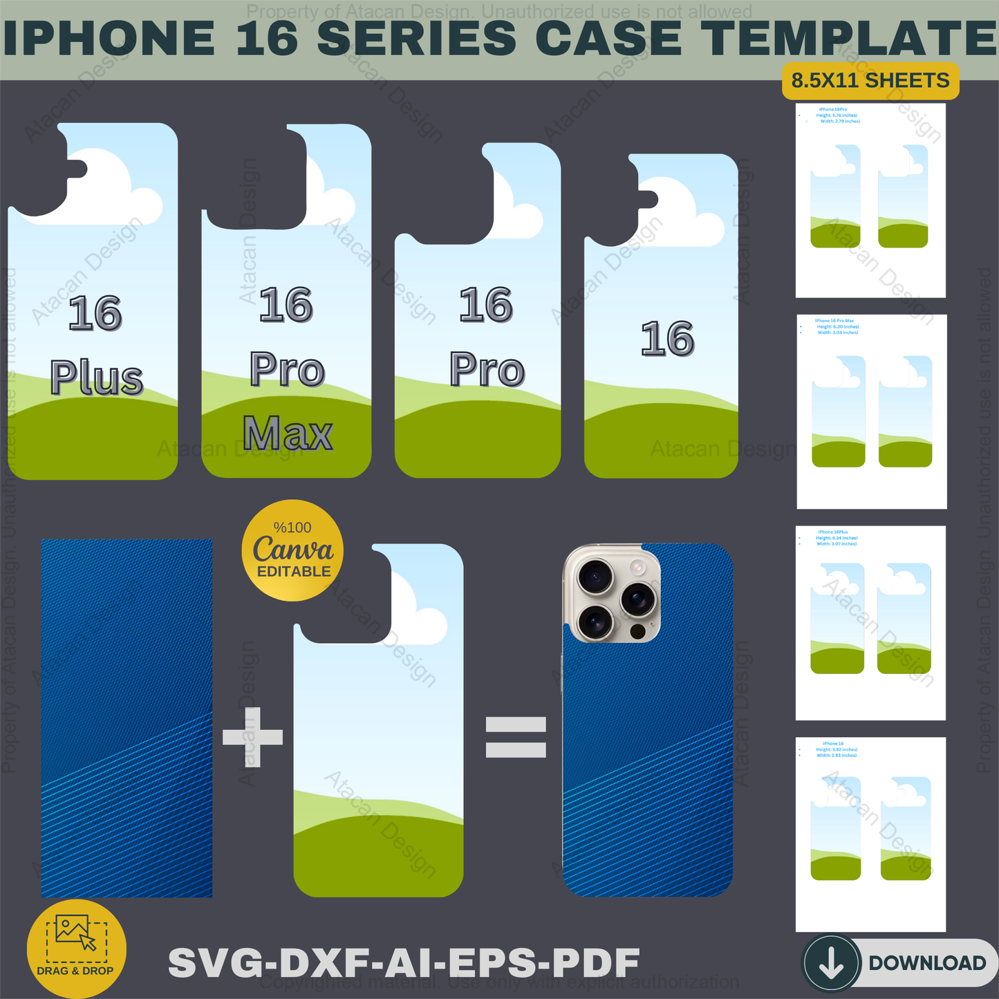 iPhone 16 Sublimation Template - Phone Case Designs, Canva Editable, Smart Phone Case Template - All Models 870