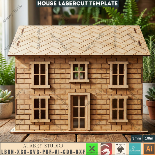 Wooden Dollhouse Laser Cut Plan, Plywood Toy Home Template, CNC Model, Kids Play House Design, Hinged Roof Storage Box 265