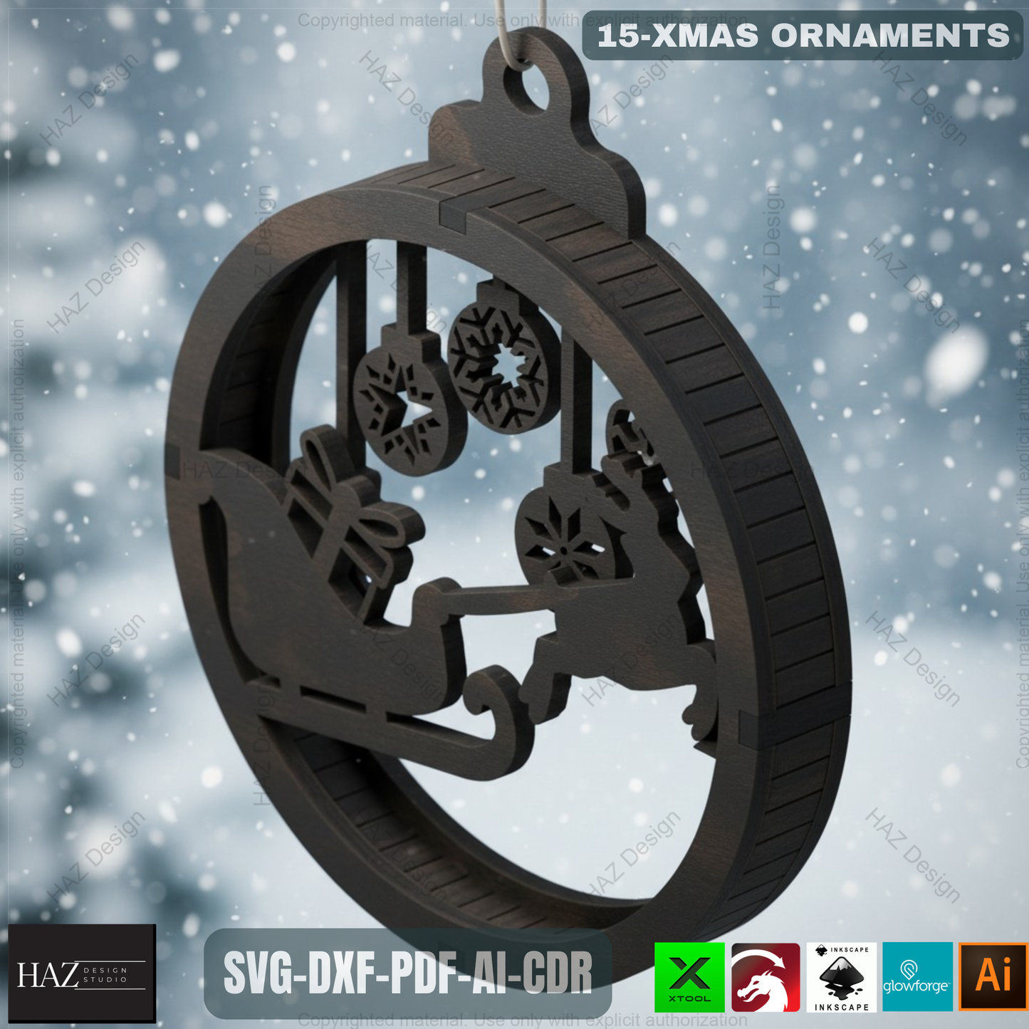 15 Layered Christmas Ornament Laser Cut Designs | Round Xmas Pendant Templates for DIY Holiday Decoration 486