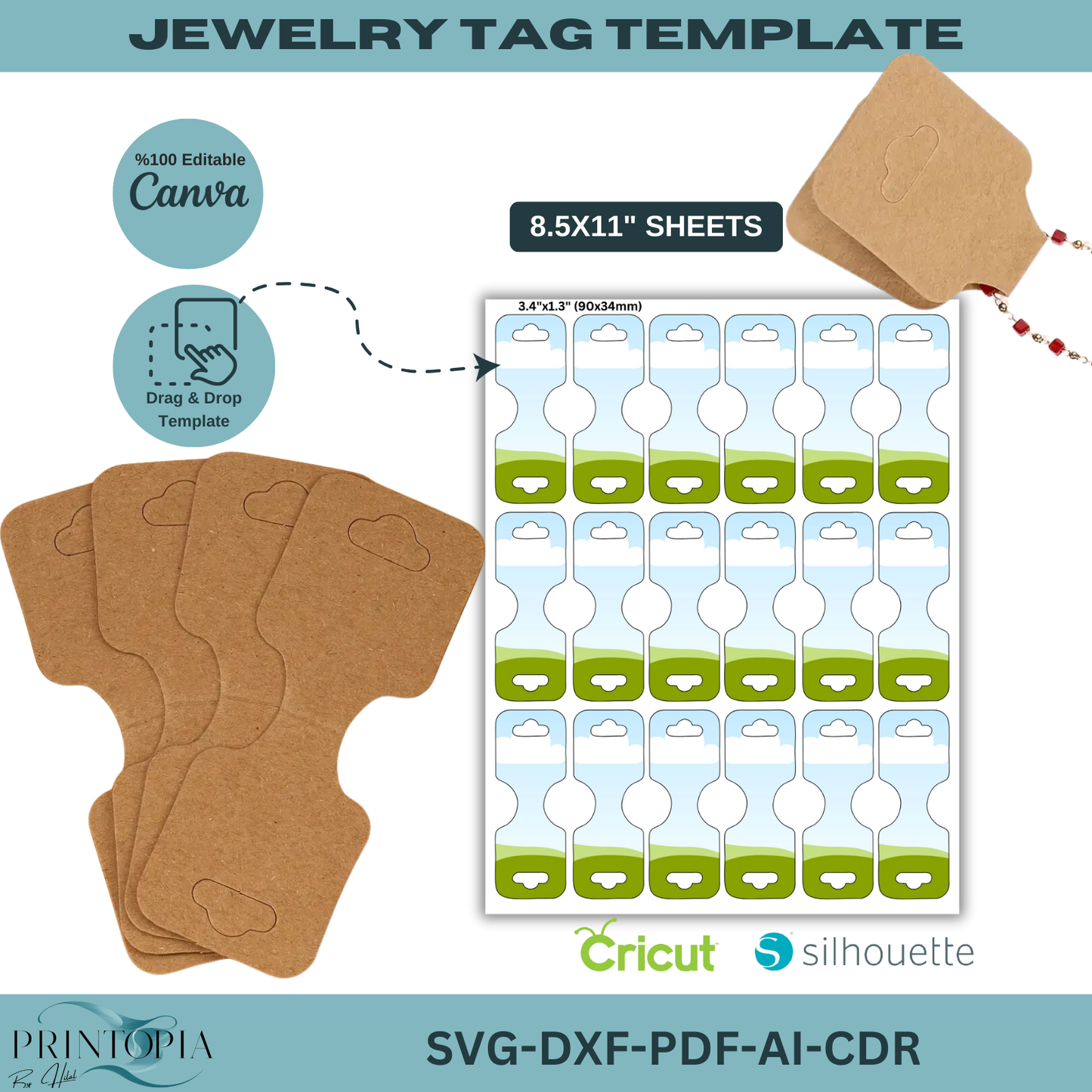 Customizable Jewelry Tag Template | Bracelet Necklace Card for Cricut & Silhouette | SVG-PDF-AI Download 156