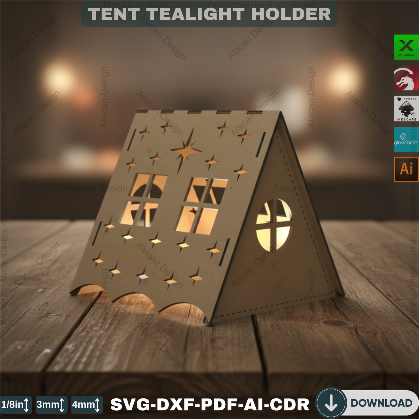 Tent Laser Cut Night Light / Camping Tent Home Decor, Tea Light Holder / Wooden Candle Holder SVG DXF Ai CDR 363