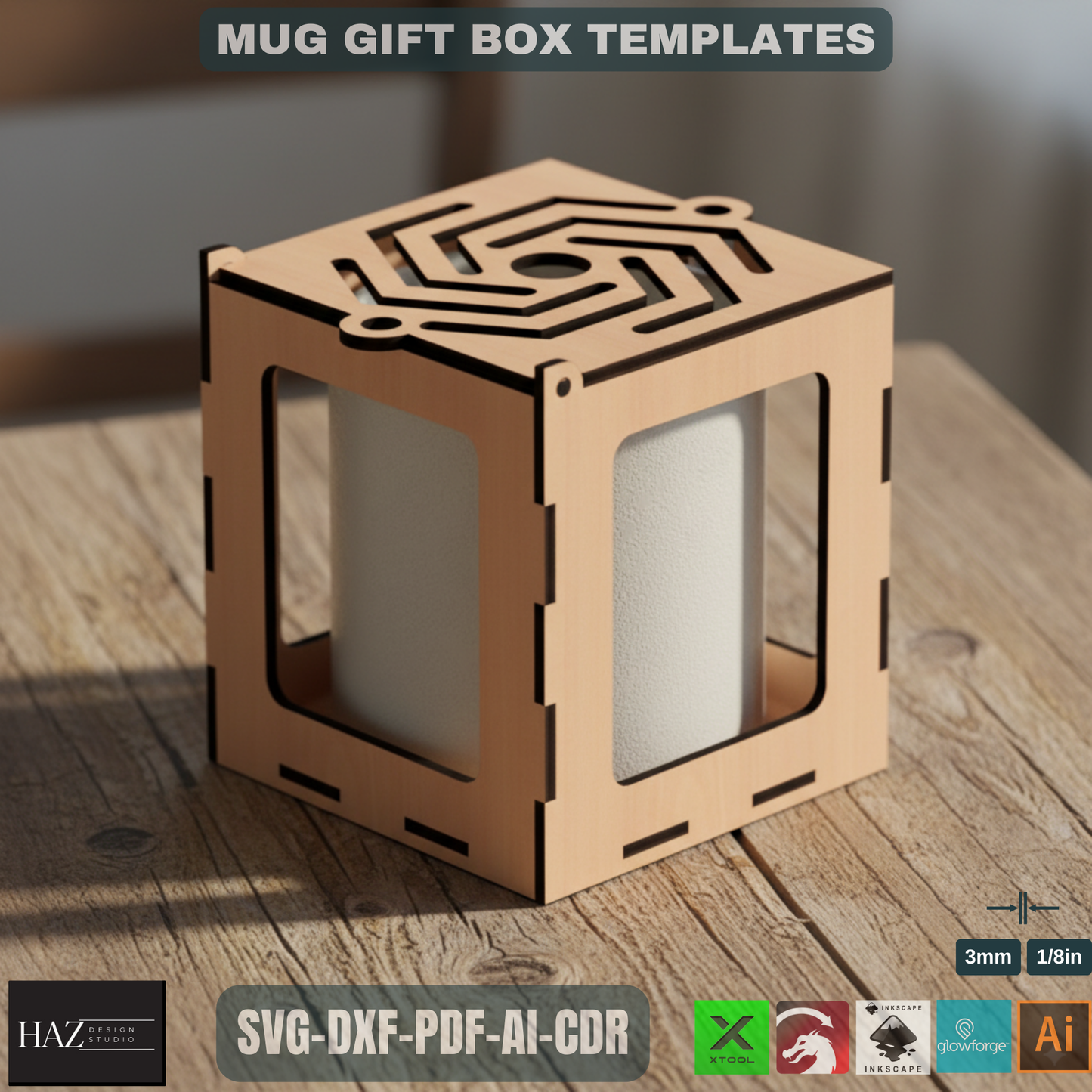 003 Wooden Coffee Mug Gift Box / Mug Holder Laser cut Box / SVG DXF CDR Ai files 003