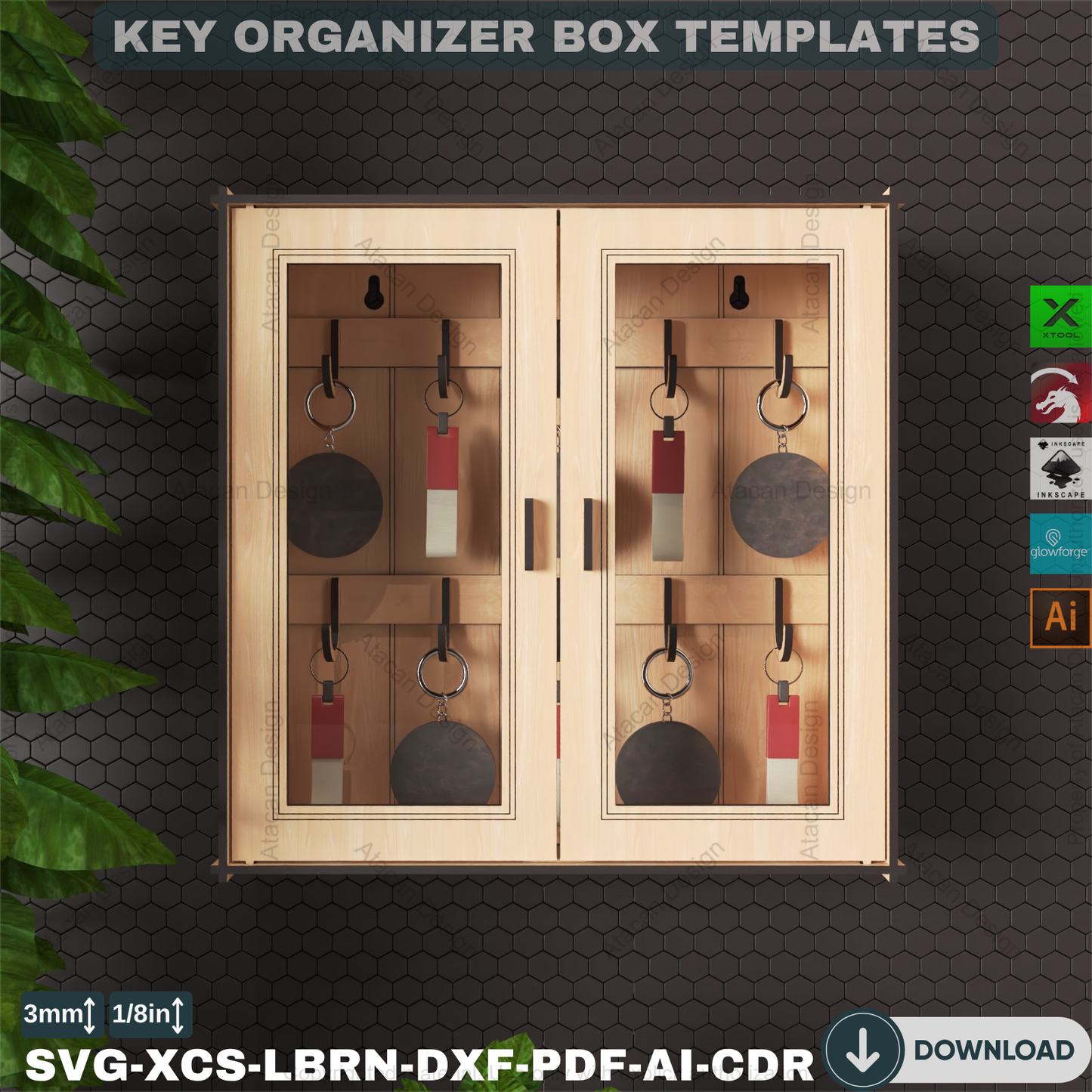 Laser Cut Key Storage Box Plans | 2 Modern Designs, DIY Wall Key Holder, Home Organizer 887