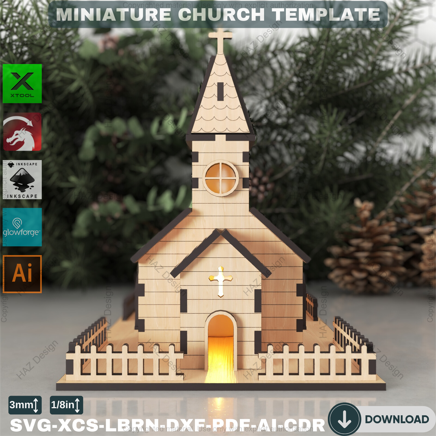 Laser Cut Miniature Church File - Detailed 3D Wooden Model for Decor - Digital Building Plan,Miniature Church Template for Glowforge & xTool 881