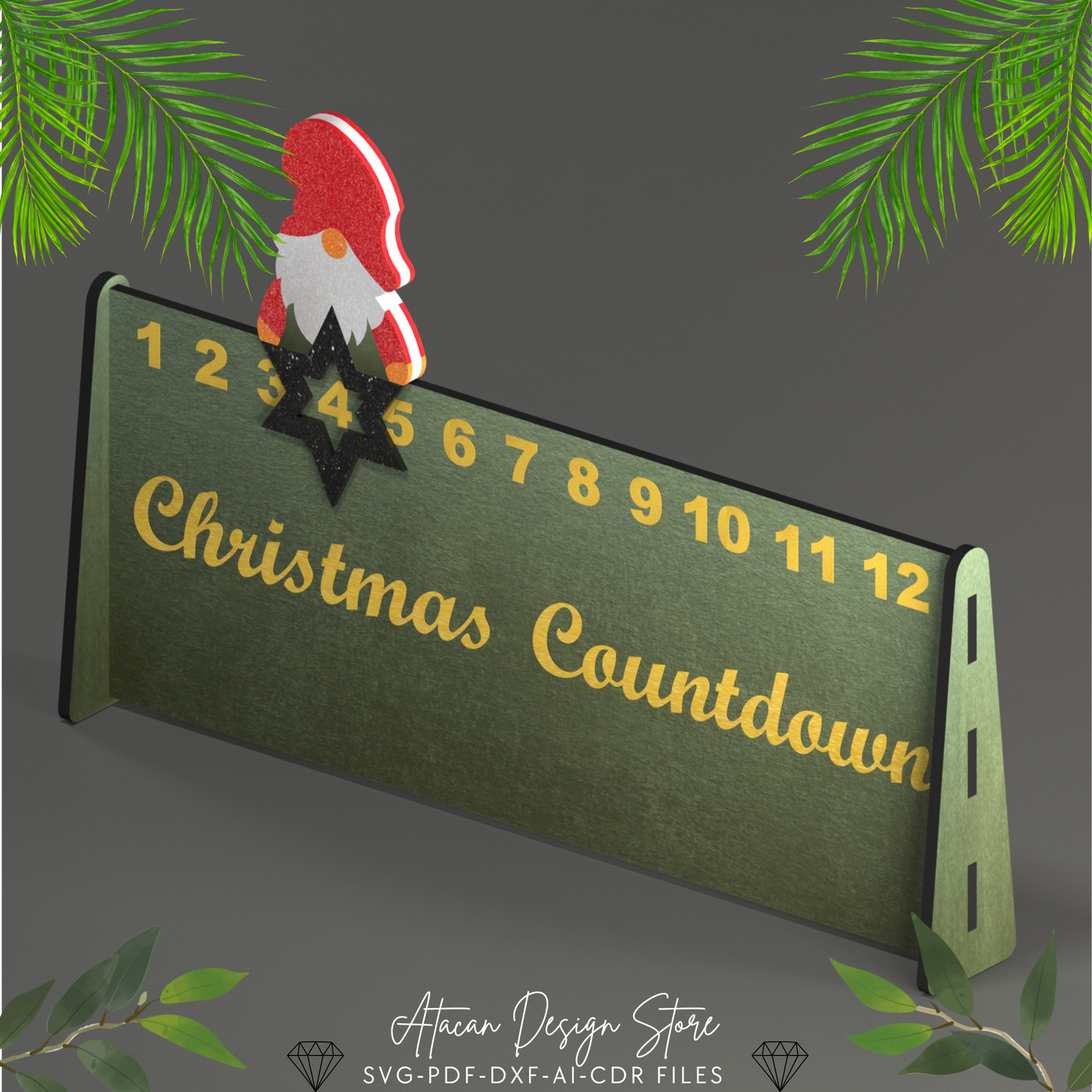 Festive Santa Christmas Countdown Calendar | Holiday Advent Sign for Laser Cutting 665