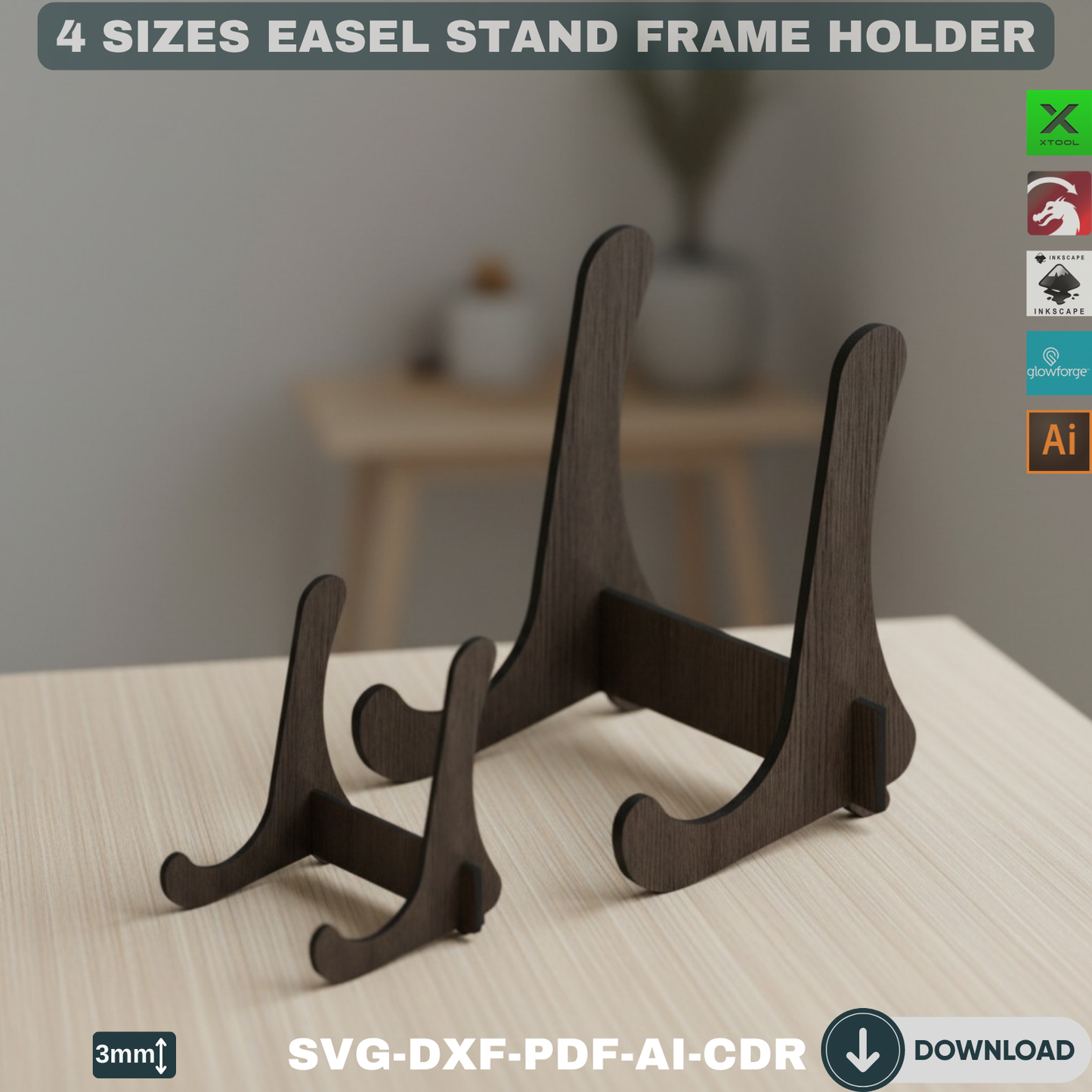 Picture Art Frame Stand / Easel Display Stand / Xtool Glowforge Laser Cutting Files ADS081