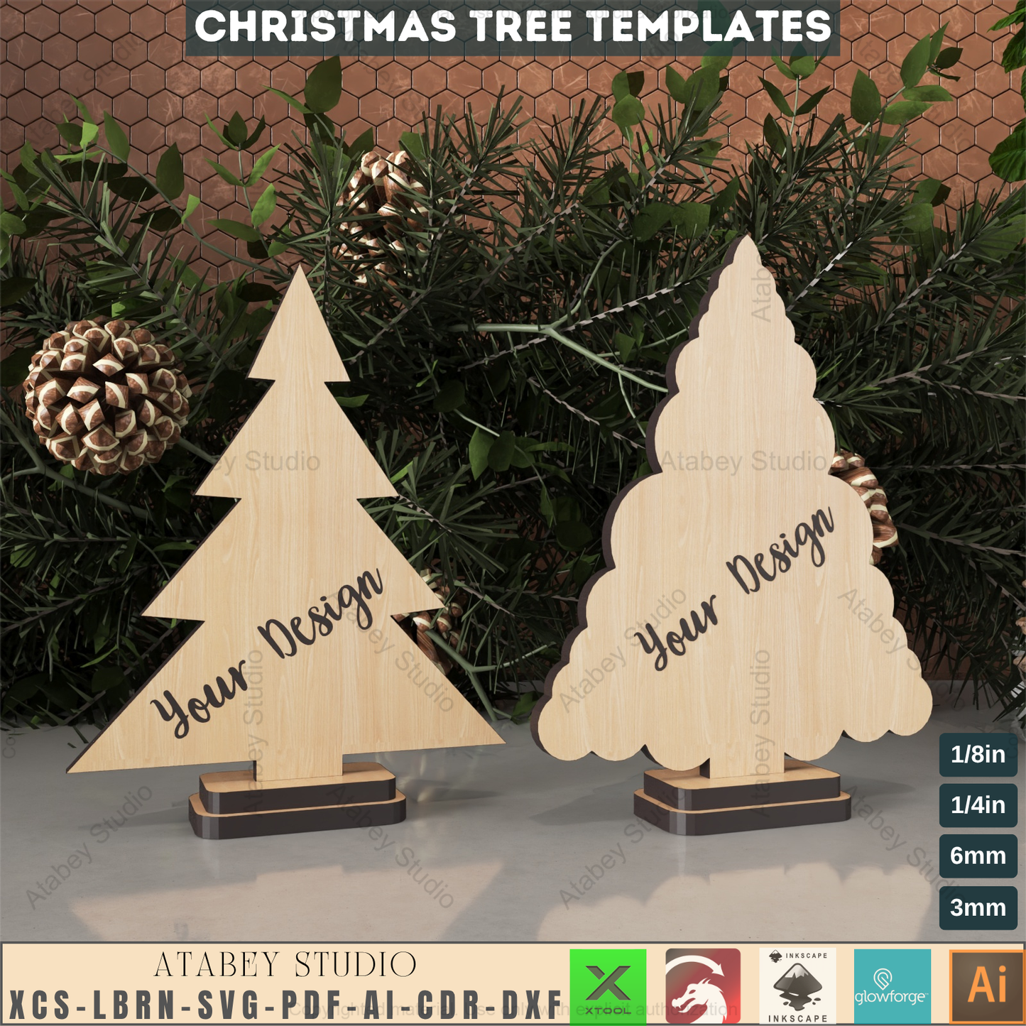 Wood Christmas Tree SVG Collection - Pine Trees Laser Cut Files for Holiday Crafts 190