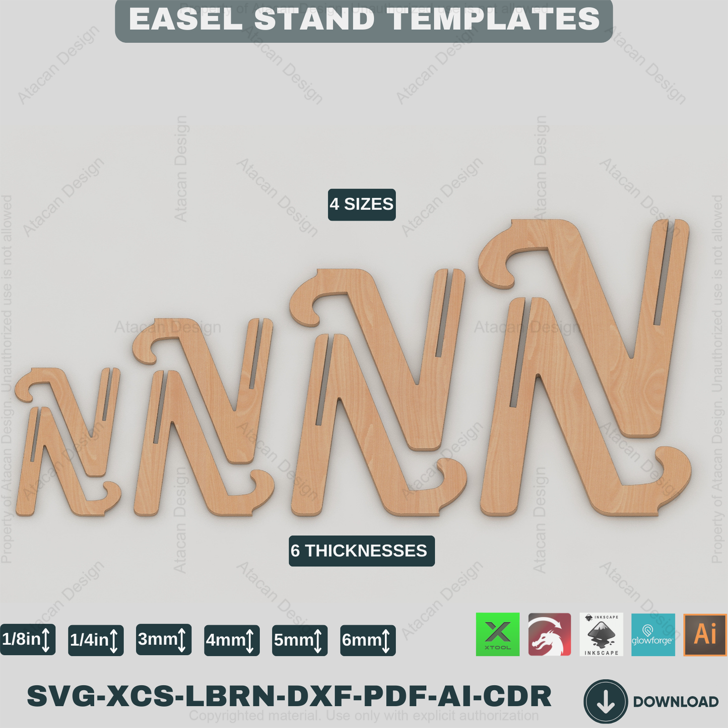 Laser cut Easel Stand 4 size, Plate Stand, Photo Frame Display, Glowforge laser cut svg file 211