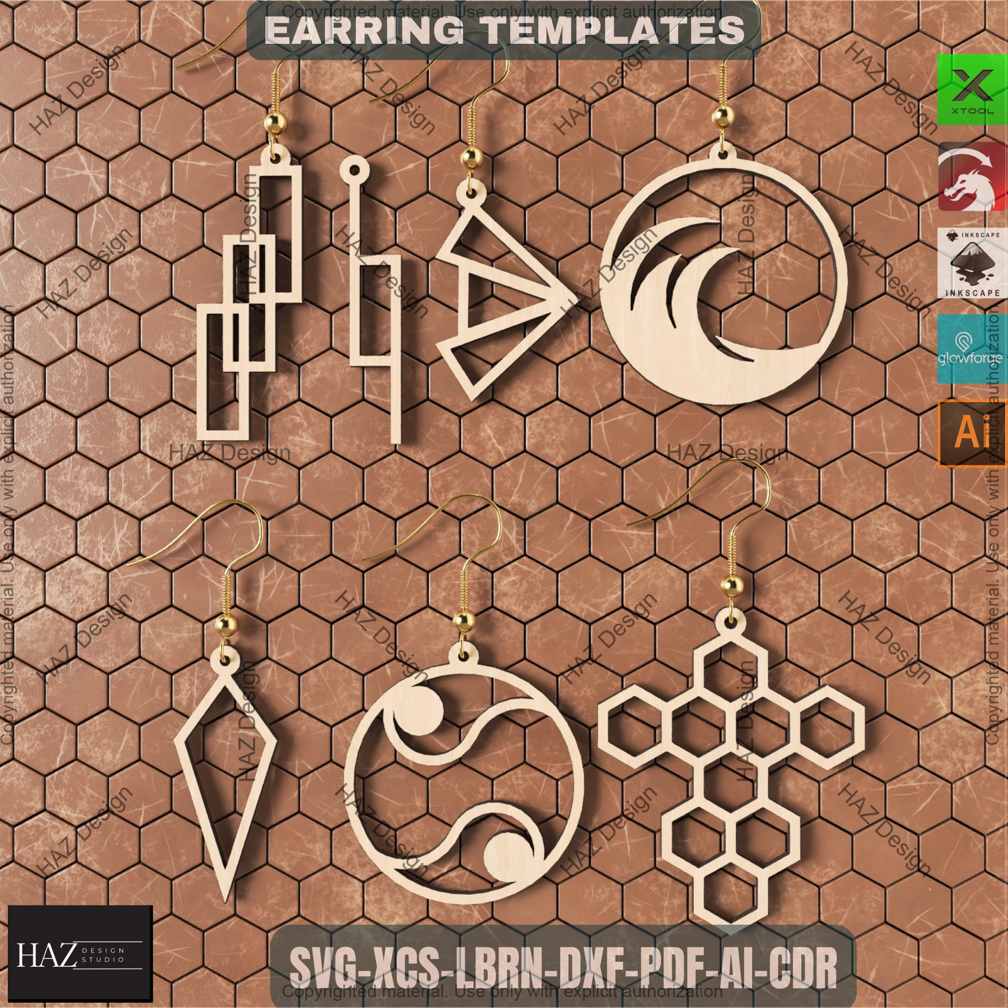 DIY Earring Laser Cut Files, Geometric Jewelry Design Bundle for Small Business, Wood Earring Templates for Xtool, Cricut and Silhouette 459