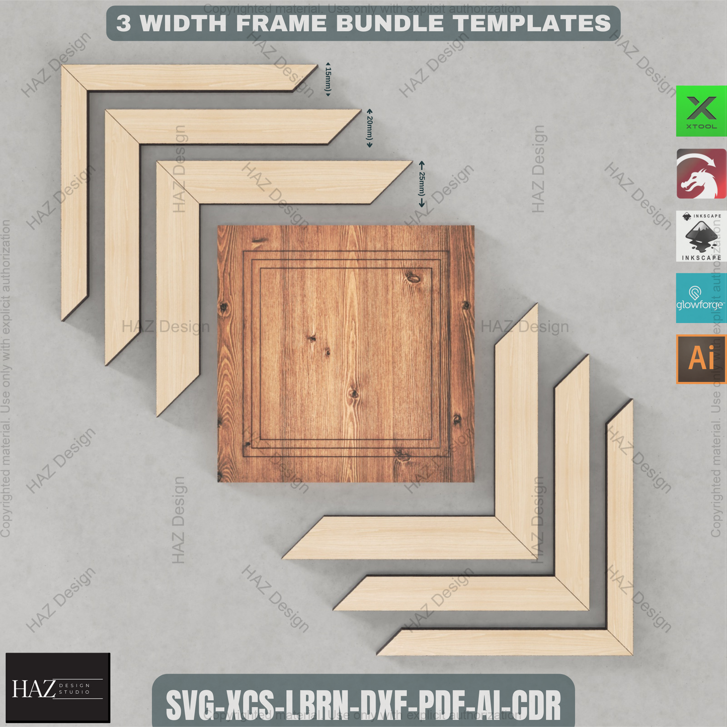 45 Degree Angle Cut Wood Frames / Different Sizes Picture Frame SVG DXF CDR Ai files 028
