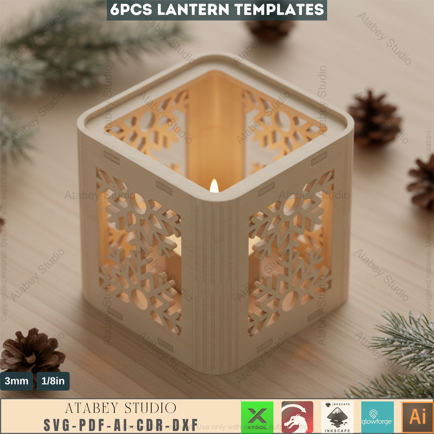 Christmas Lantern Template, Laser Cut Tealight Candle Holder, Winter Village SVG Files, Festive Home Decor Box 961