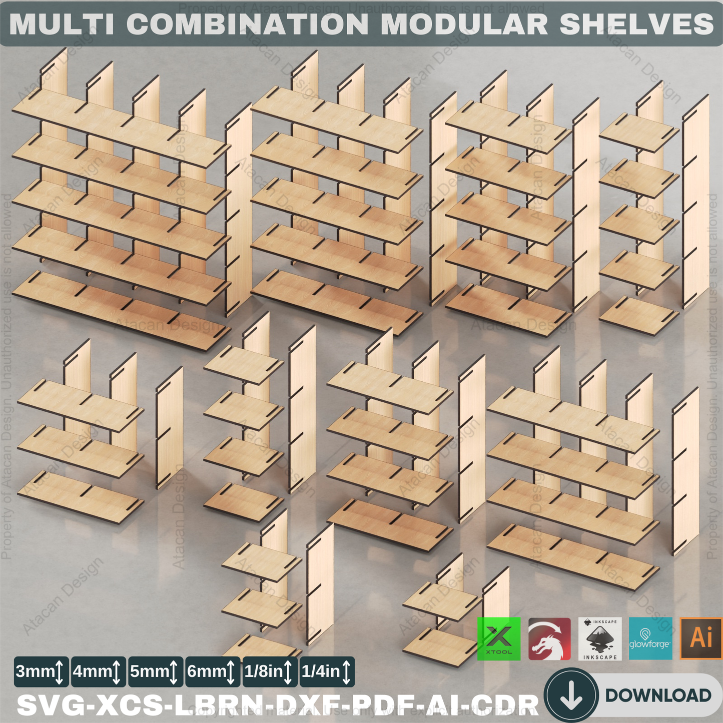 Laser Cut Modular Cube Storage Shelves Plan. Easy Assembly DIY Display Organizer 880