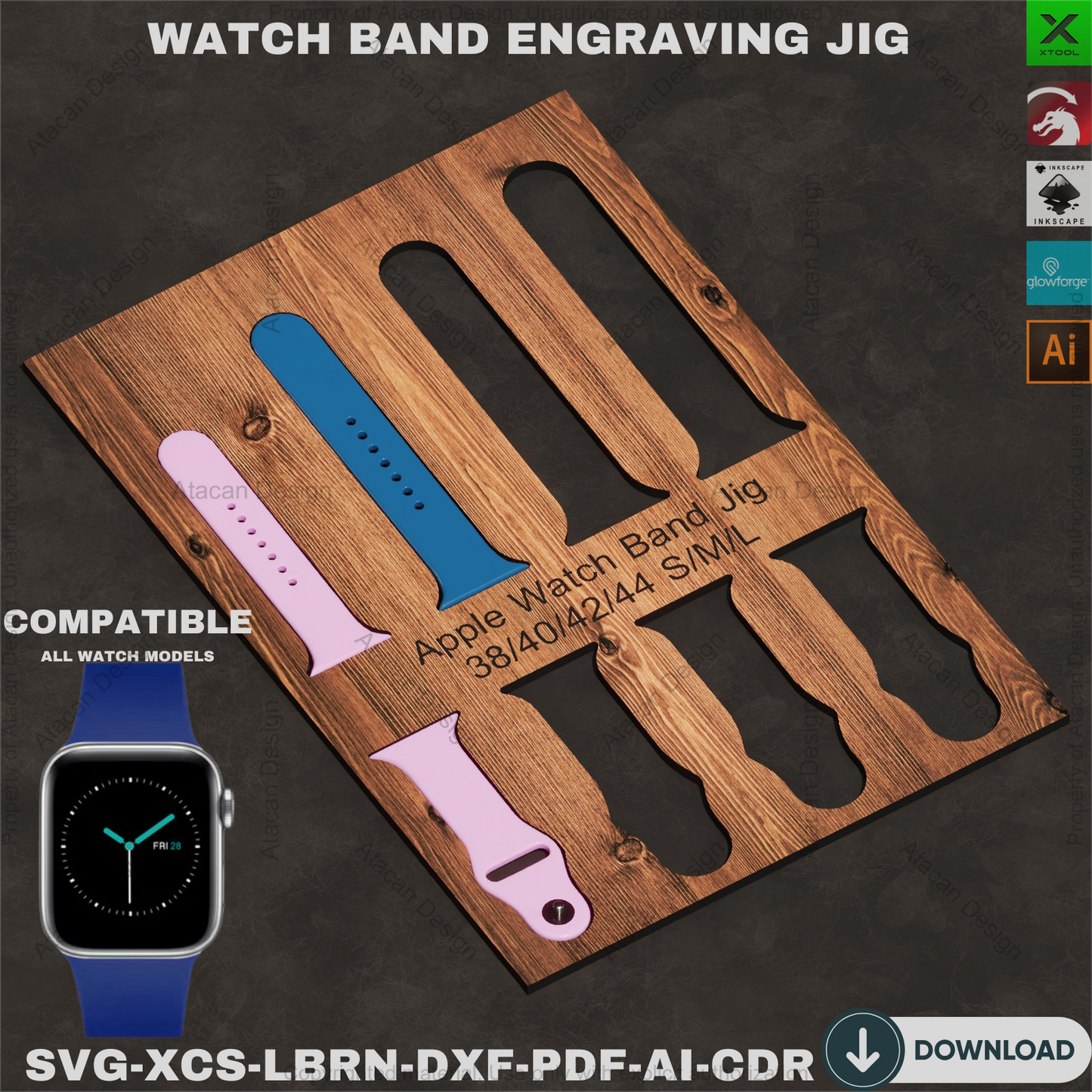 Apple Watch Bands Jig SVG - Sizes 38/40/42/44 S/M/L - Laser Cut Files 401