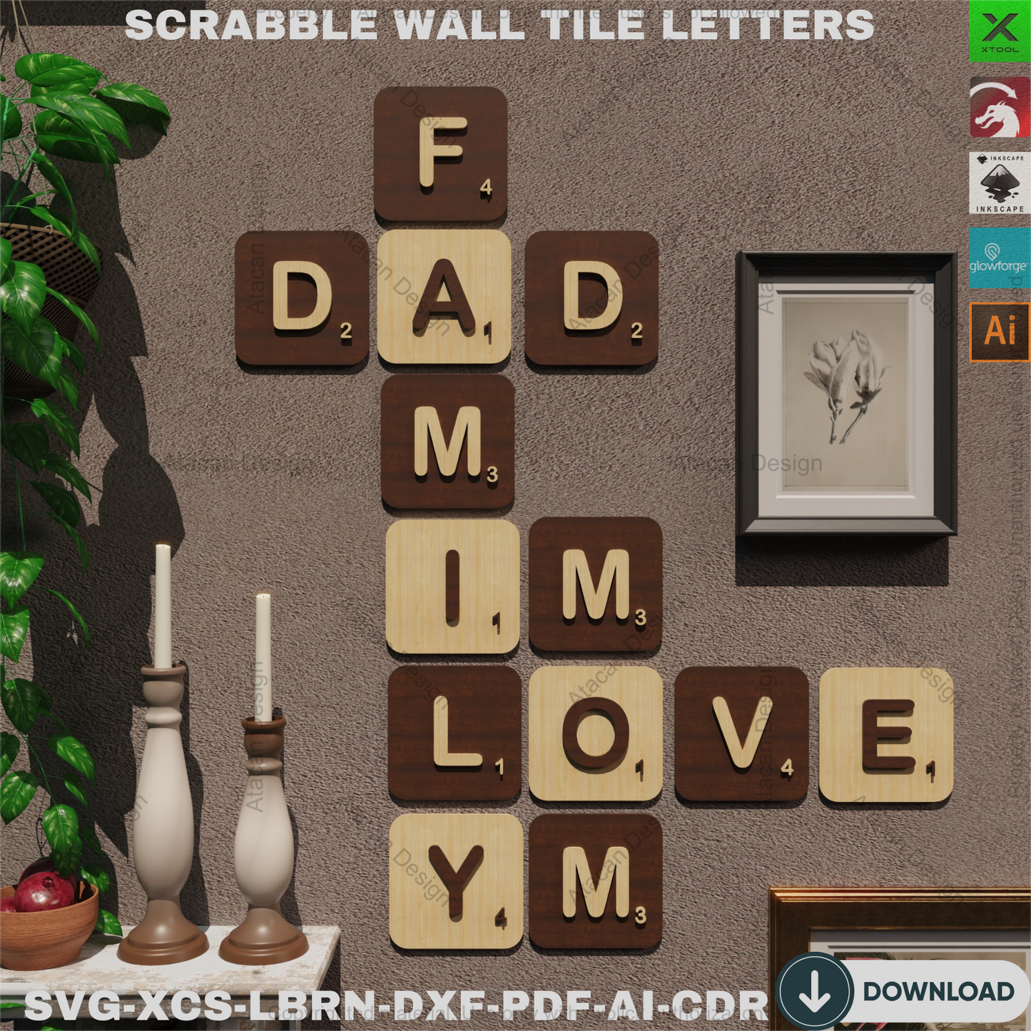 3D Wooden Name Tiles | Family Wall Decor | Custom Laser Cut Letters | Scrabble Art | Unique Gift 857