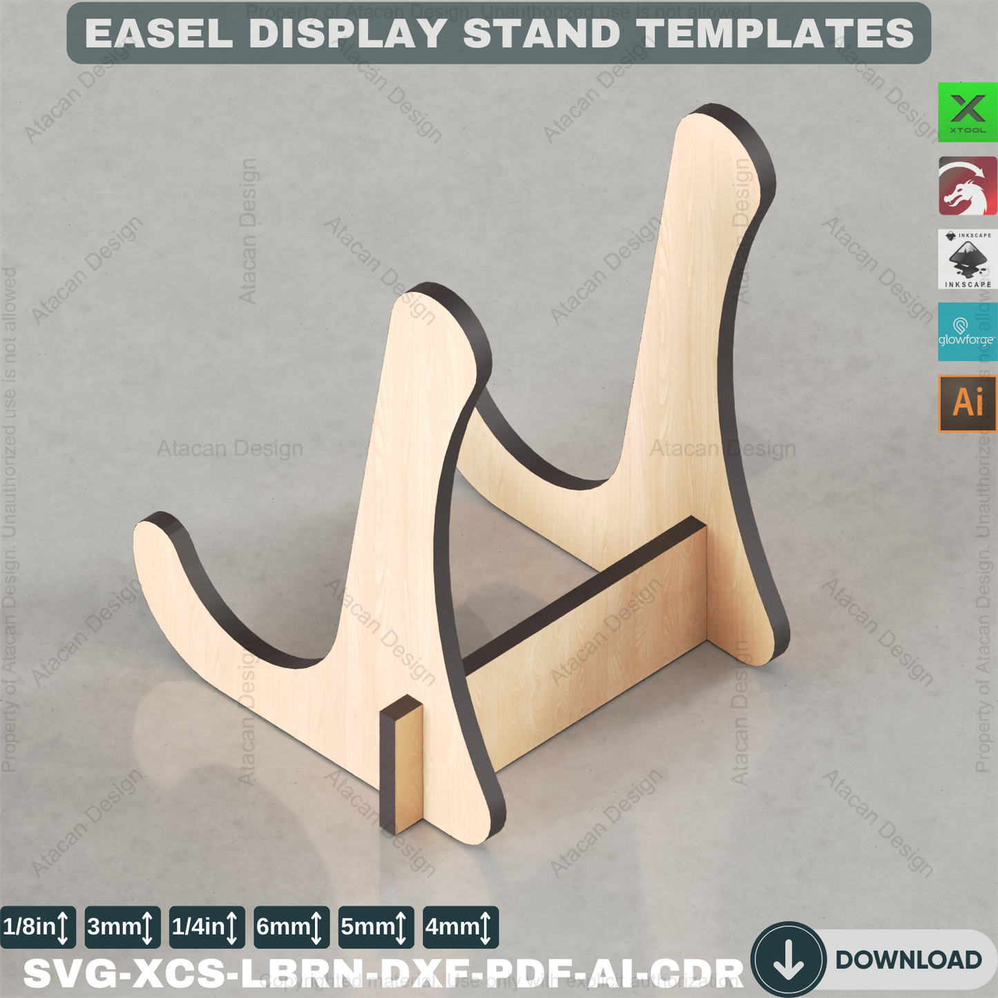 Easel display svg DXF Plate stand Laser cut files / Easel Holder Svg files / Laser Cut Easels ADS079