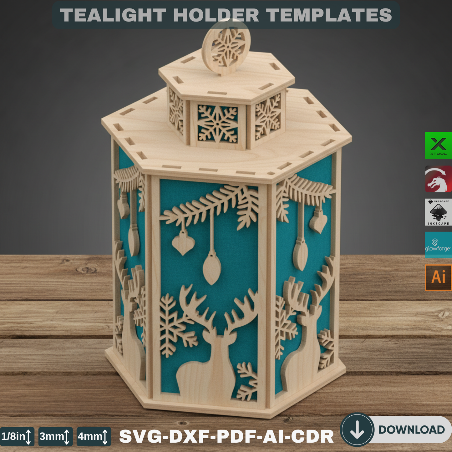 Laser Cut Christmas Lanterns โ Wooden Tealight Holders -DIY Tabletop Lights - Set of Night Lights Decor - Holiday Winter Village Scene 903