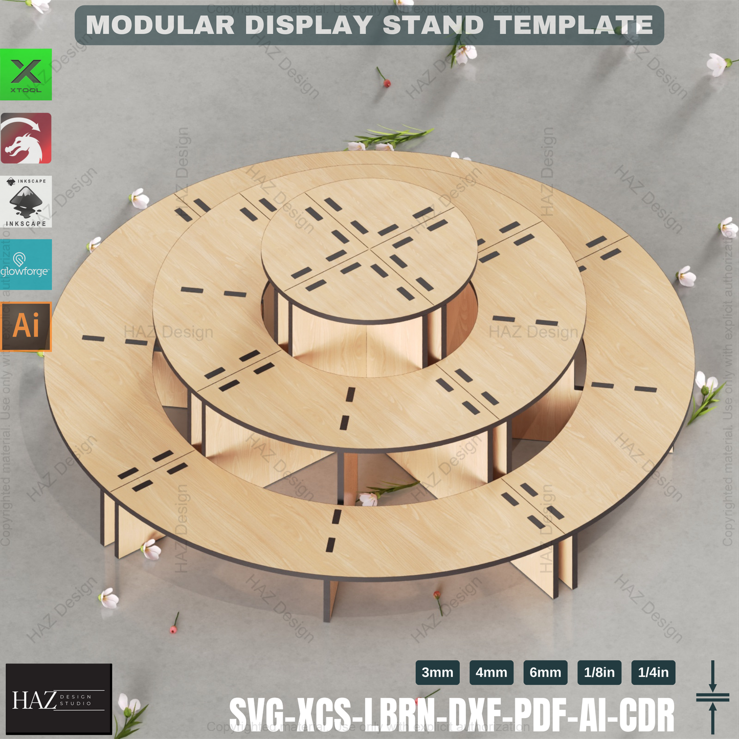 Laser Cut Multi-Purpose Display Stand - Retail Shelf, Plant Stand SVG Template,3-Tier Modular Display Stand 423