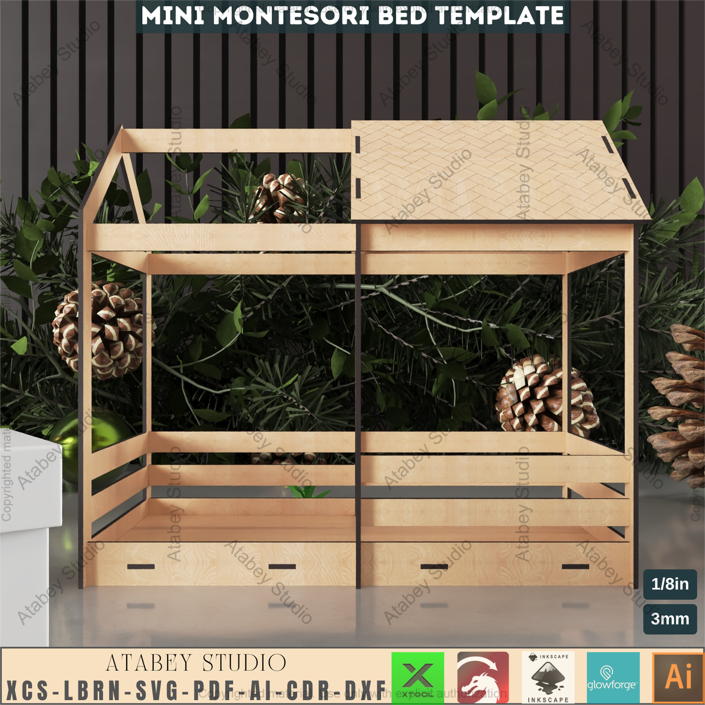 Montessori Doll Bed Laser Cut File, Miniature House Bed Plan for Glowforge, DIY Plywood Toddler Bed Craft