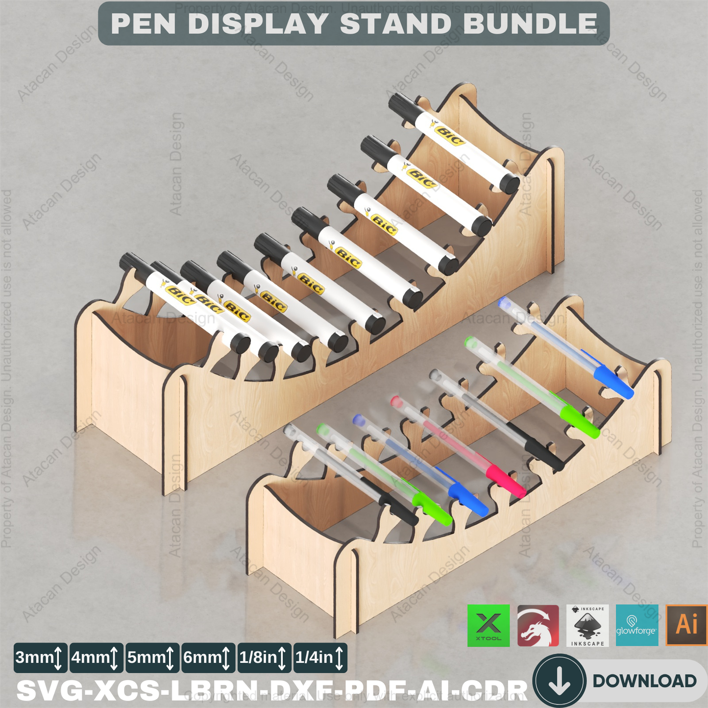 Tiered Pen Display Laser Cut Files | Professional Showcase Stands | Desk Organizer Bundle | Multi-Size 447