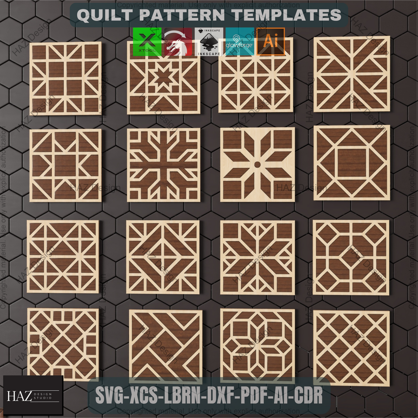 Geometric Quilt Block Craft Bundle • 16 Laser Cut Templates for Farmhouse Coasters • DIY Wood Wall Art & Home Decor Projects 463