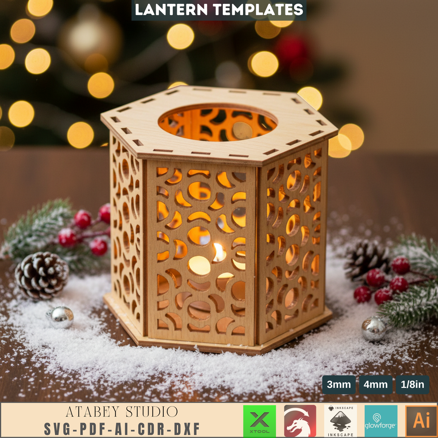Unique Laser Cut Star Ornaments for Christmas Tree Decor & Holiday Crafts - Lantern Night Light Template, Laser Cut Wood Lampshade Plan, DIY Table Centerpiece 958