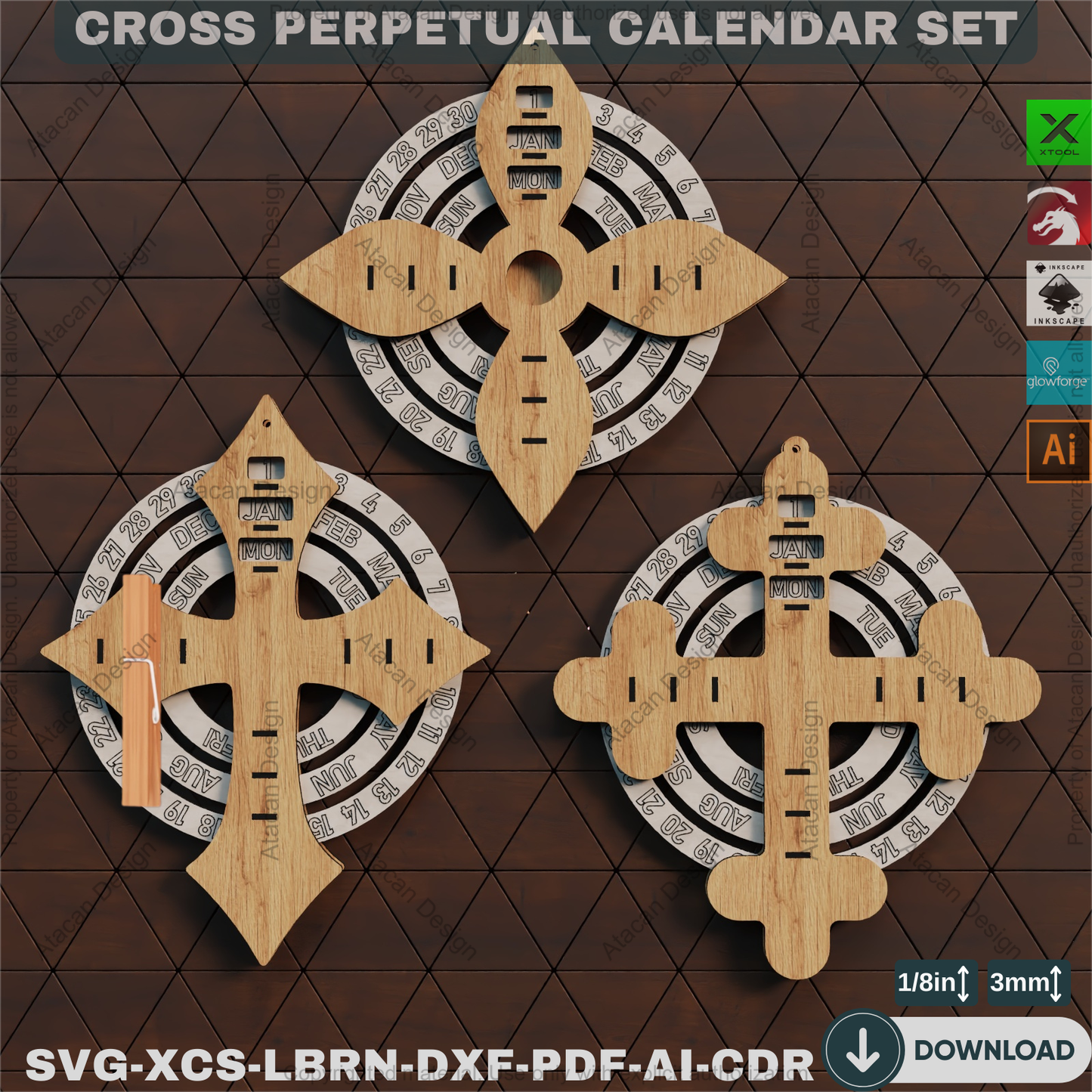 Cross Perpetual Calendar – Unique Laser Cut Design for Home Decor, DIY Spiritual Gifts & Year-Round Use 874