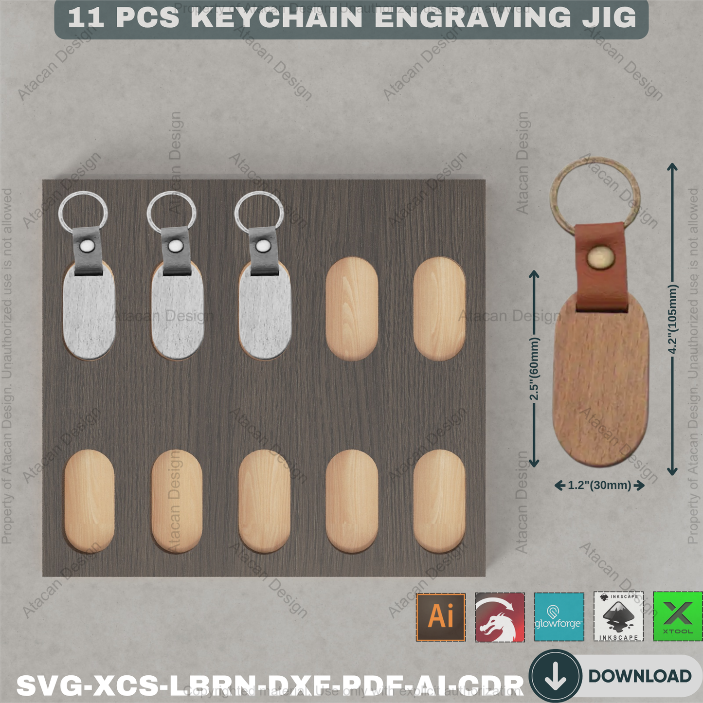 Precision Laser Keychain Alignment Jig Bundle | Wood Engraving Templates for Xtool Glowforge Lightburn | Craft Business Essential 889