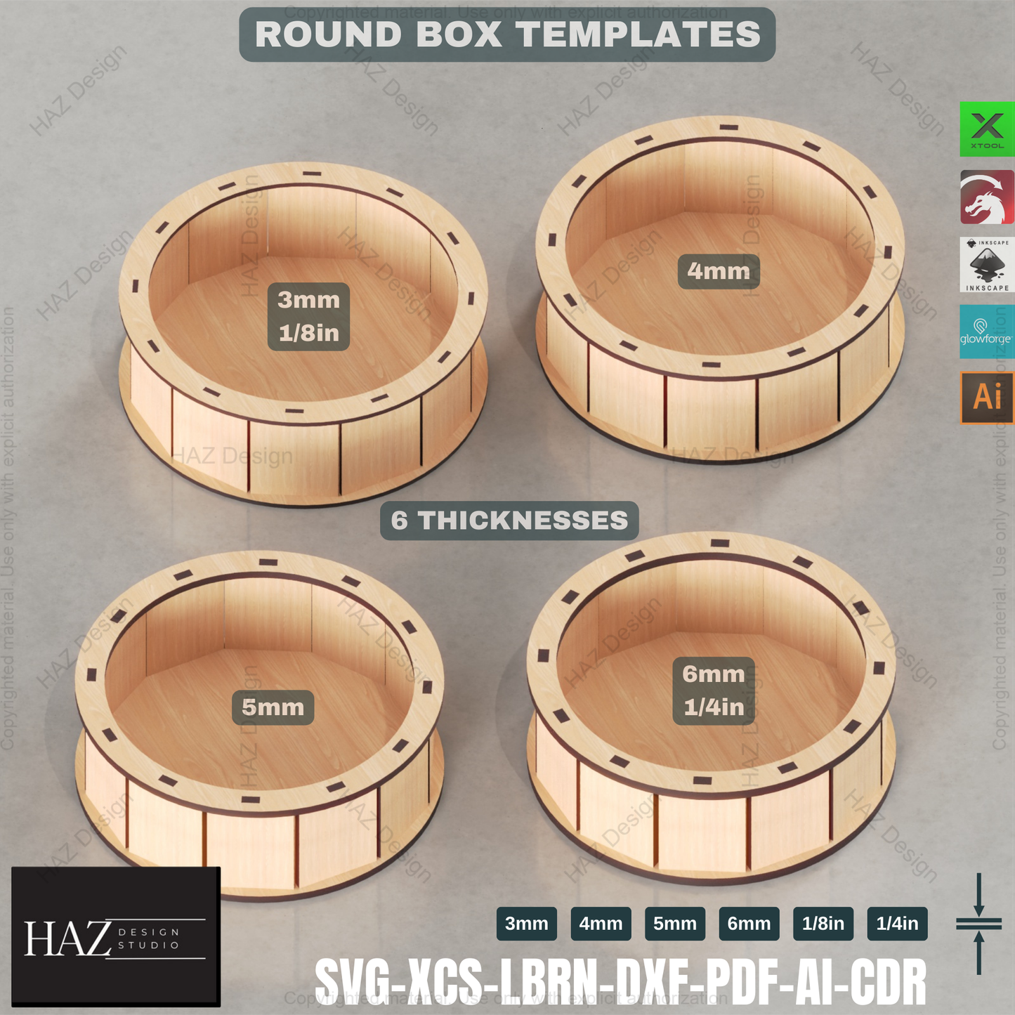 Laser Cut Gift Box: 8 Unique Sizes, Round Box Template 418