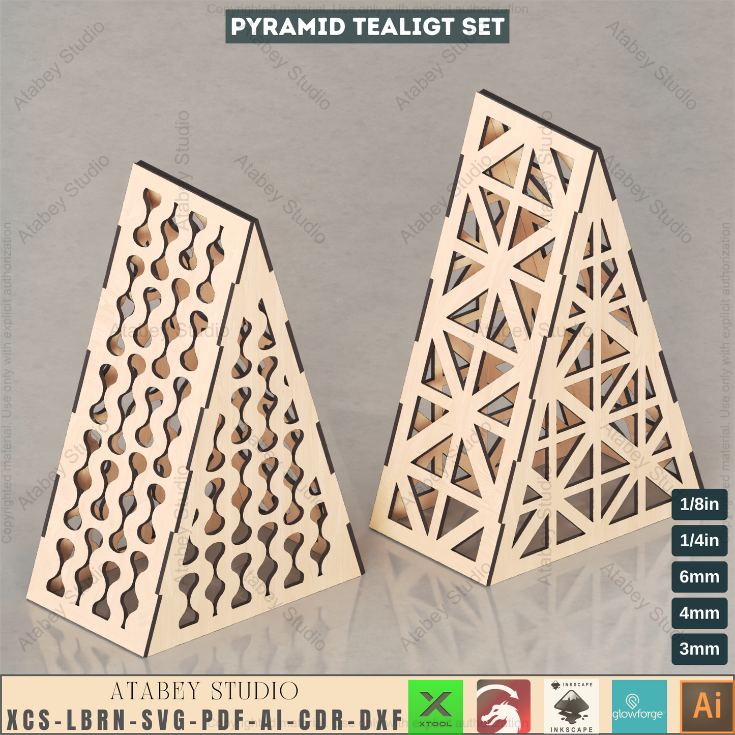 Laser Cut Pyramid Tealight Set | 6 Designs | LED Luminary & Table Decor,Tabletop Pyramid Tealight Designs 939