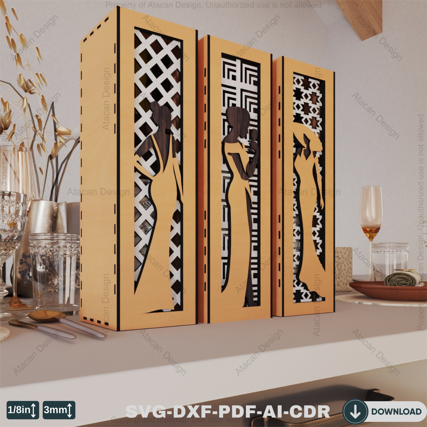 Elegant 3D Layered Wooden Wine Box Stylish Women Theme Perfect for Laser Cutting-Decorative Wine Holder with Sophisticated Woman Theme 799