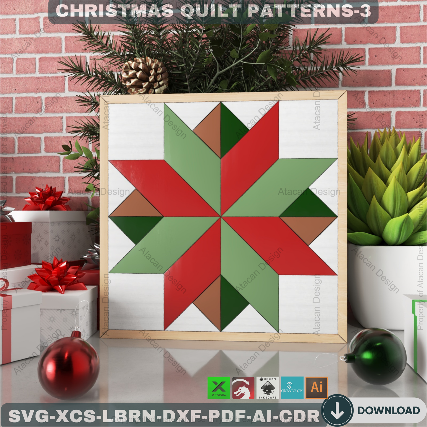 Holiday Barn Quilt SVG Pack, Christmas Wood Block Pattern for Laser Cutting, Farmhouse Winter Wall Art, DIY Festive Sign Files 892