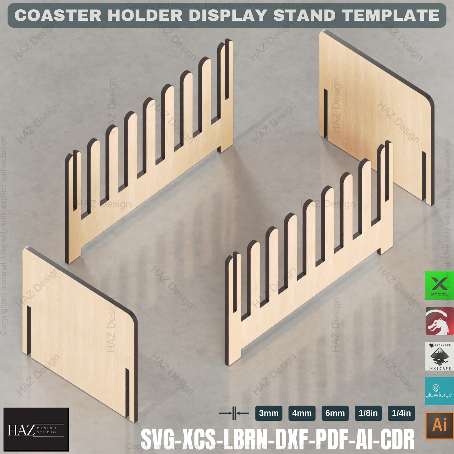 Laser Cut Coaster Set: 3 Holders + 6 Coaster Designs,Coaster Holder SVG Pack: Round & Square, Laser Ready 431