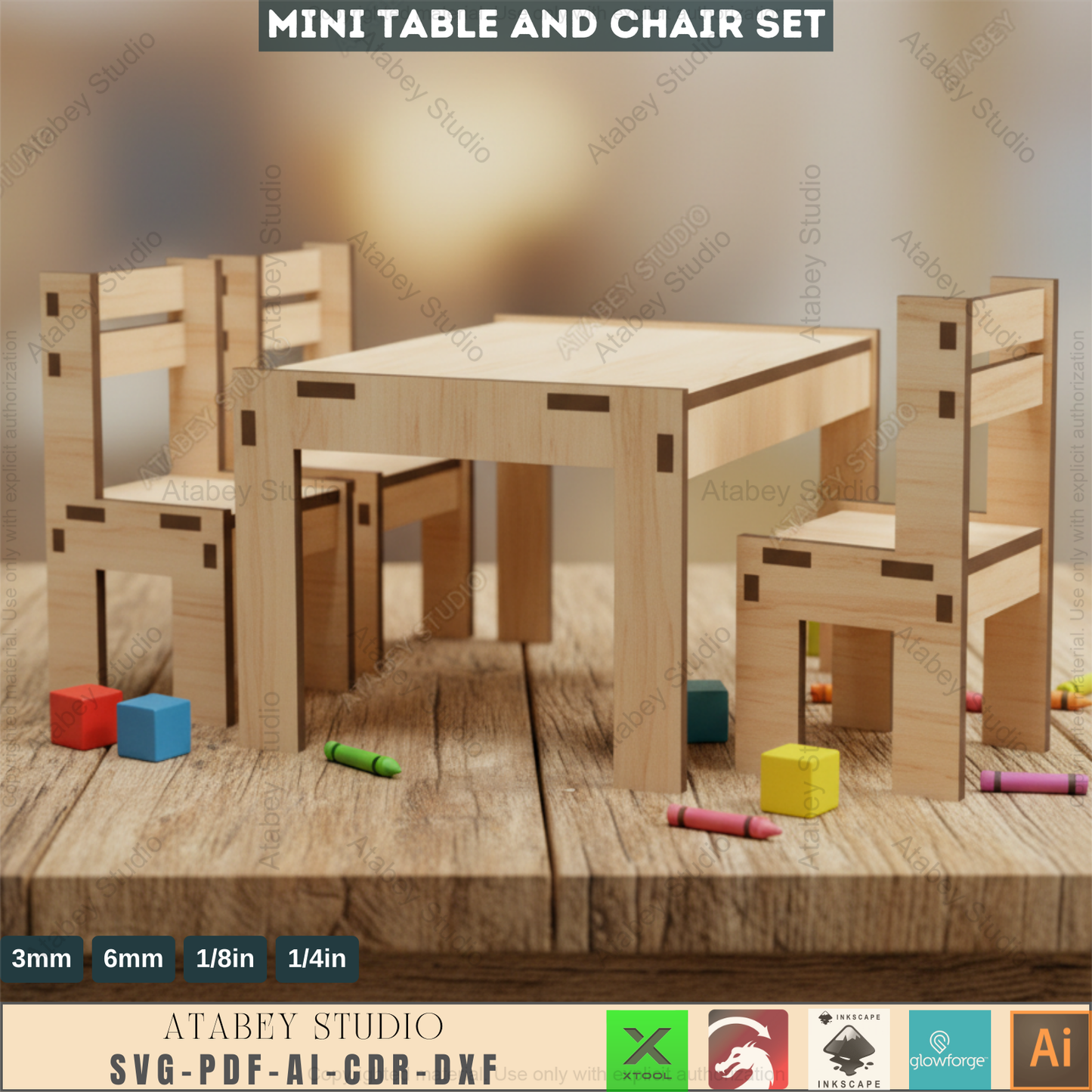 Mini Table Chair Set - Kids Furniture - Children Toy - Dollhouse SVG 332