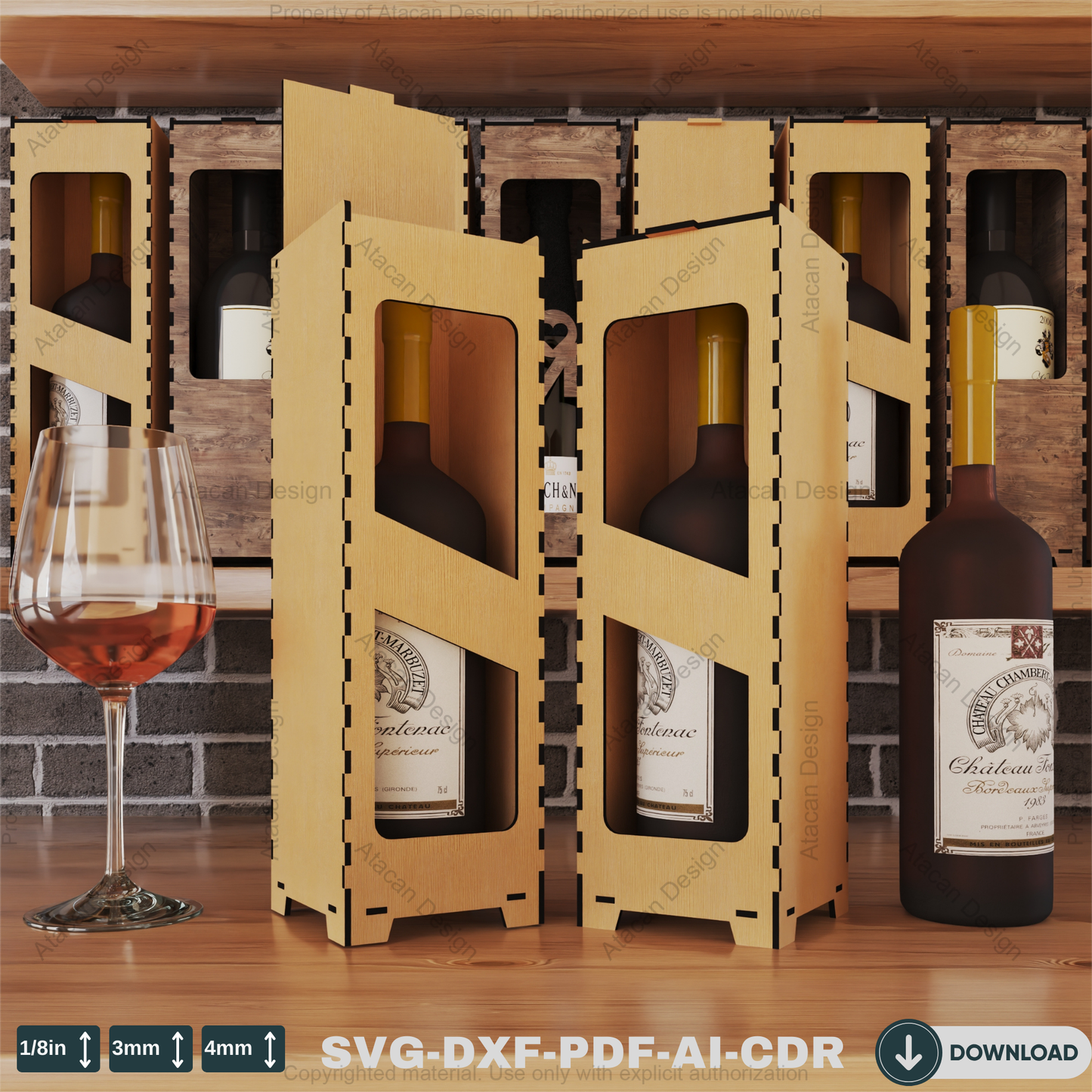 Laser Cut Wooden gift Box - Five Themed Wine Box Designs for Crafting Projects Elegant Wooden Wine Box 805