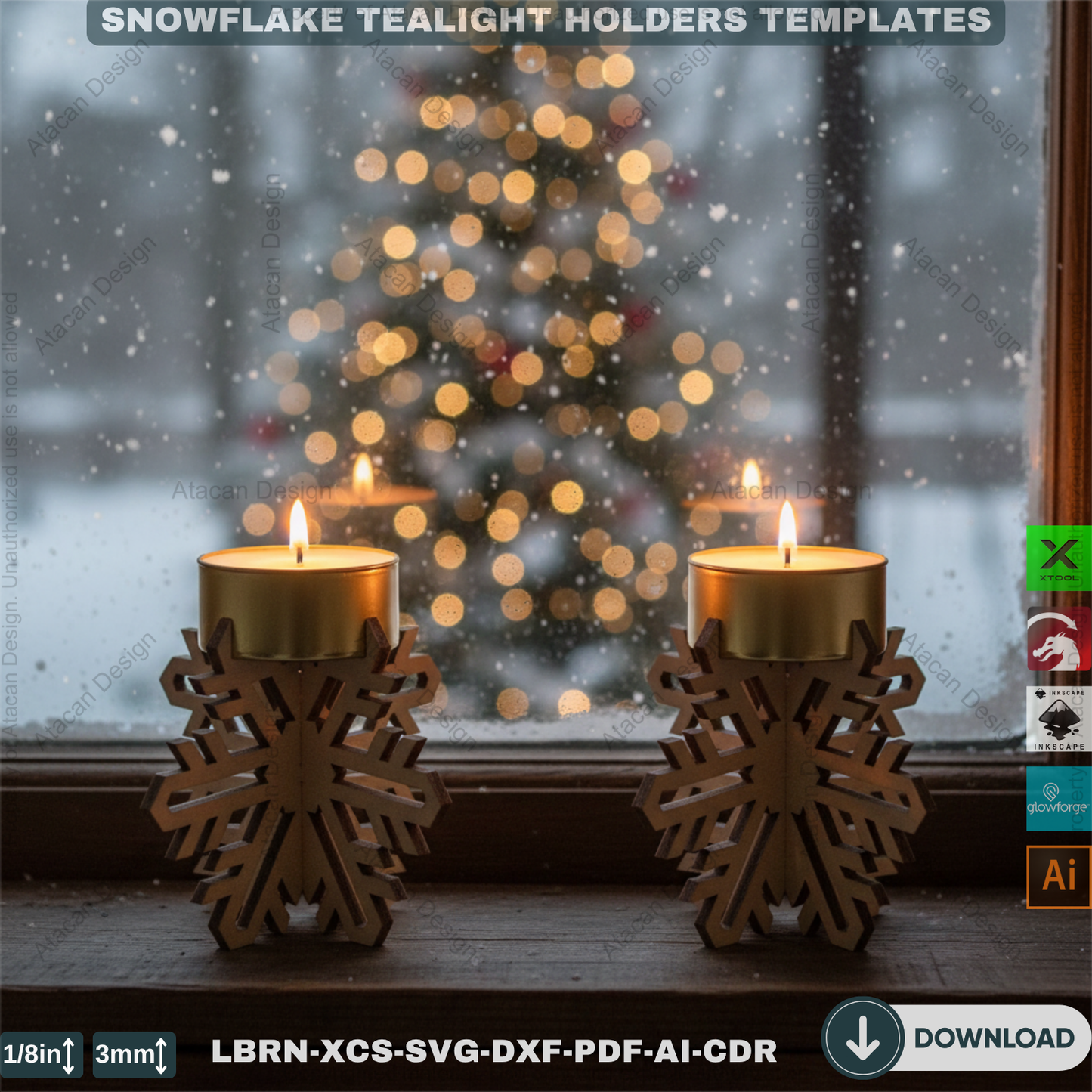 DIY Wooden Snowflake Candle Holders | Laser Cut Files Winter Lantern | Christmas Decoration SVG 906