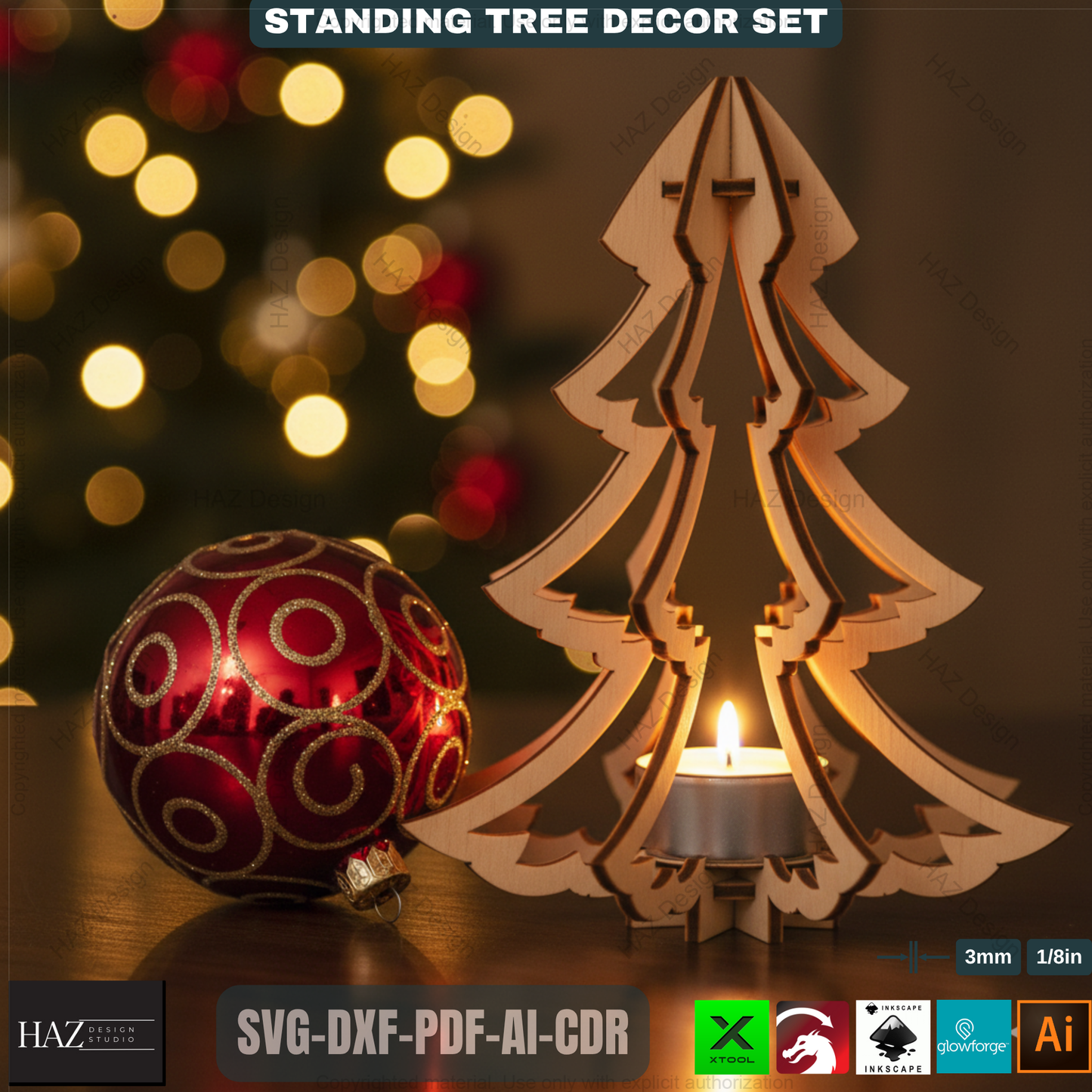 Christmas Tealight Tree Decor, Wooden Snowflake Table Lamp, DIY Laser Cut Holiday Gift, Unique Winter Centerpiece Craft 491