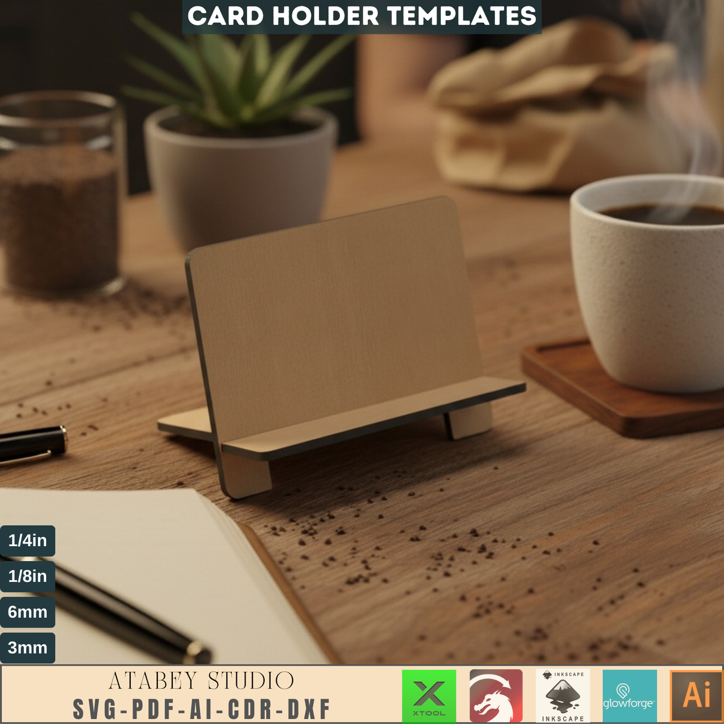 Laser Cut Business Card Holder SVG, DXF, AI, PDF, CDR Files - Desk Organizer Display for Office & Craft Show - Digital Download