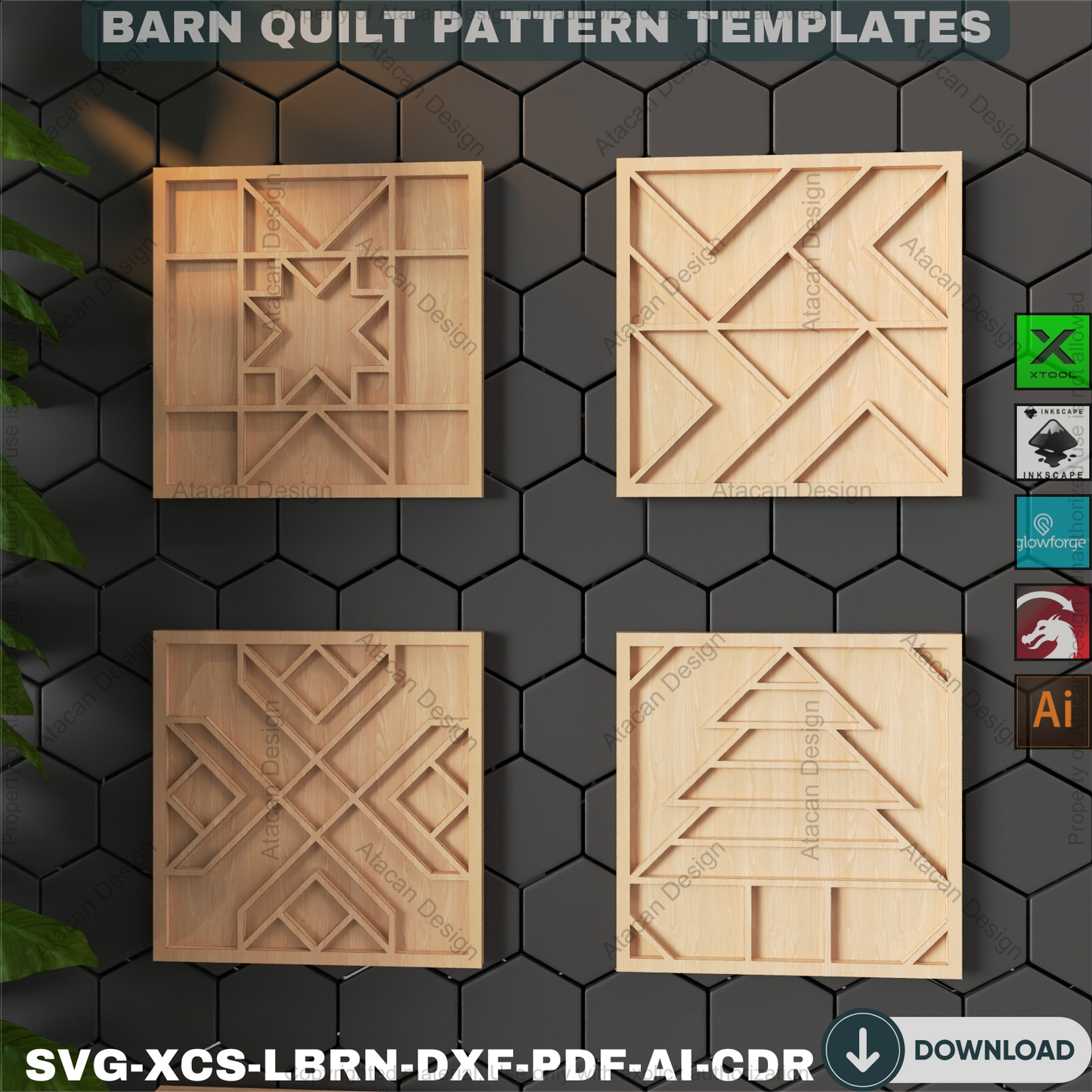 Cozy Barn Quilt Block Designs • Farmhouse Laser Cut Holiday Decor • Rustic Wall Art & Coaster SVG Templates • DIY Craft Bundle 895