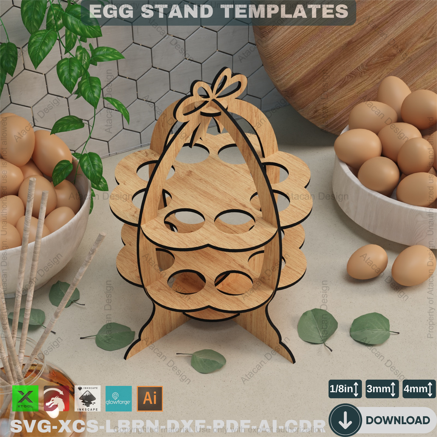Laser Cut Easter Egg Stand - Wooden Easter Basket Template,Decorative Egg Holder - Laser Cut Easter Template, Easy DIY Project 862